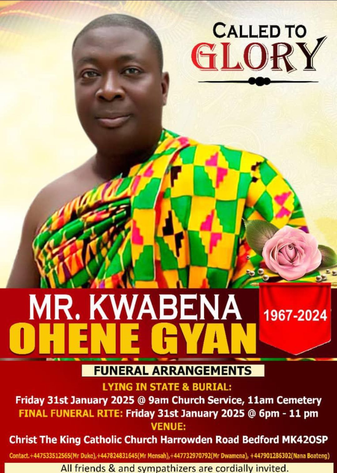 INCOMING EVENT – FUNERAL SERVICE OF MR. KWABΕΝΑ OHENE GYAN IN BEDFORD, UK